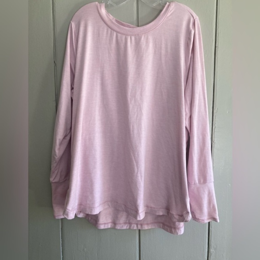 Reebok Womens Pink Long Sleeve Scoop Neck High Low Hem Casual Running Shirt 1X
